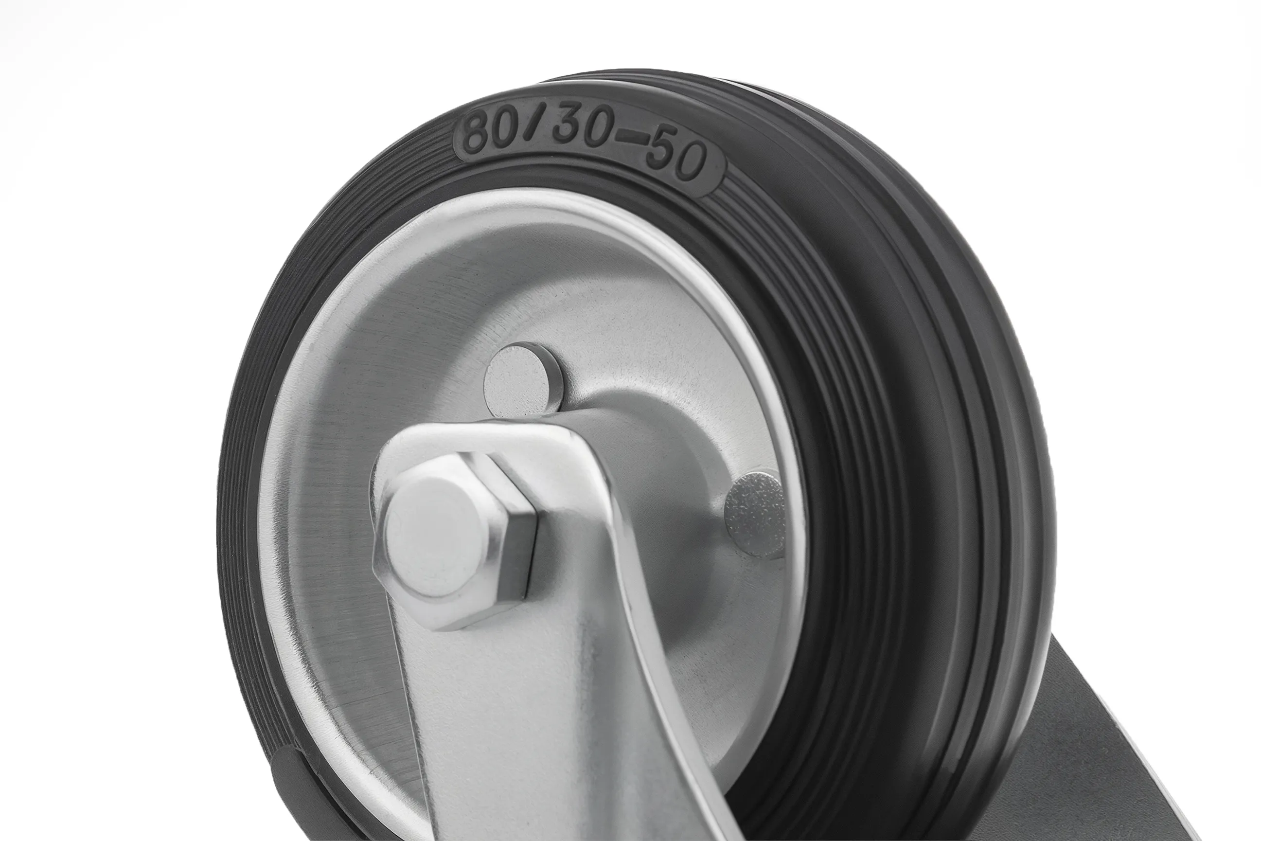 Промышленное усиленное колесо 80 мм (площадка, поворотное, черная резина, роликоподшипник) - SRC 97
